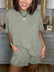 New Ribbed Top and Short Set (Buy 2 Free Shipping)