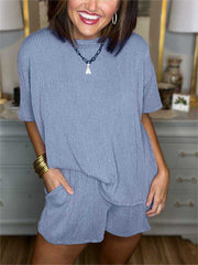 New Ribbed Top and Short Set (Buy 2 Free Shipping)