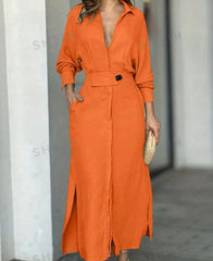 Cotton Linen Maxi Dress – Loose Casual Summer Long Dress