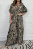 Leopard print casual loose jumpsuit