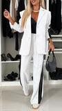 Sporty Patchwork Lapel Blazer and Elastic Waist Pocket Loose Pants Set
