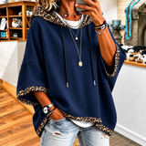 Women's Leopard Trim Hoodie – Relaxed Fit Drawstring Sweatshirt