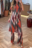 Women's casual tie-dye slit tops and pants two-piece set