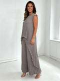 Irregular High-Low Pleated Top + Pants Two-Piece Suit