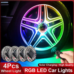 4PCS Universal RGB LED Car Wheel Hub Lights – Solar & Remote Control
