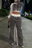 Women's Denim Patchwork Rhinestone Casual Suit