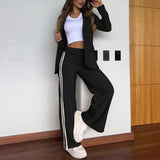 Women's Casual Notched Lapel Blazer and Wide-leg Pants Set