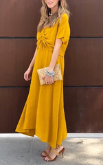 Women's V-neck Solid Color Cotton and Linen Two-piece Suit
