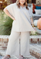 New Textured V Neck Top and Pants Casual Set (Buy 2 Free Shipping)