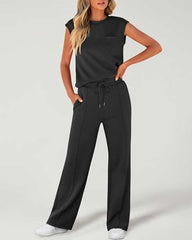 Women's Solid Tank Top & Drawstring Waist Wide Leg Pants Two-piece Set
