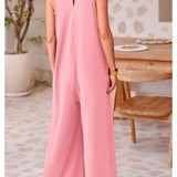 Women's Casual Summer Overall Jumpsuits Sleeveless Tank V Neck Wide Leg Loose One Piece Romper