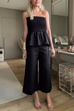 Women's solid color blouse and pants set