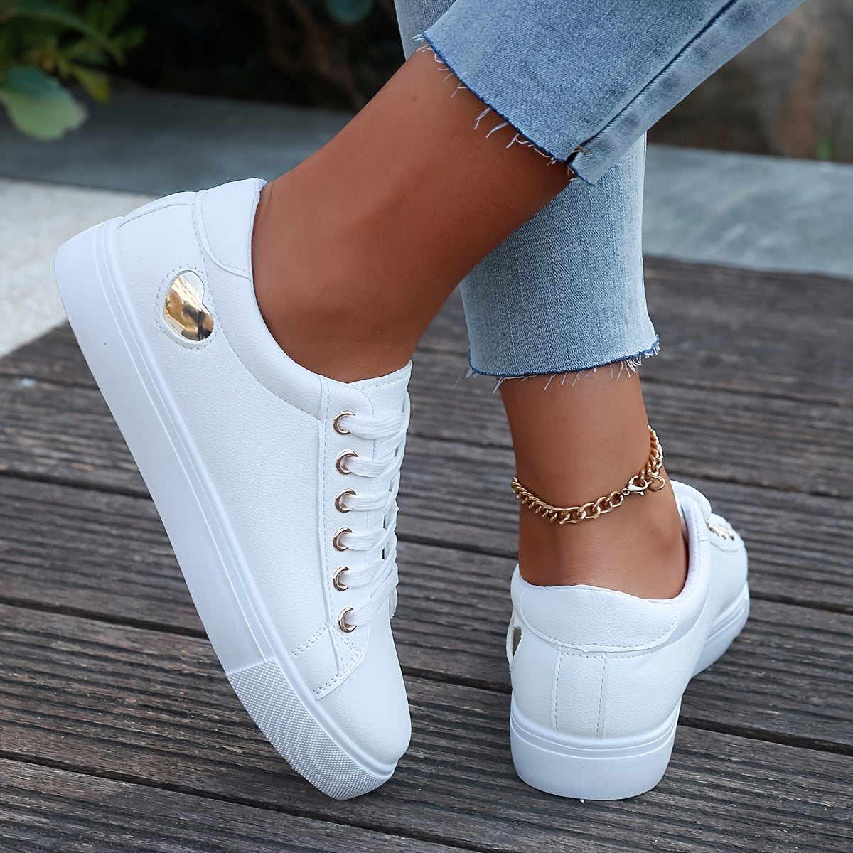 White Low-Top Comfortable Orthopedic Sports Sneakers