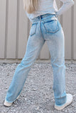 High Waist Frayed Hem Ripped Jeans