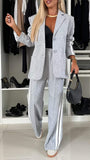 Sporty Patchwork Lapel Blazer and Elastic Waist Pocket Loose Pants Set