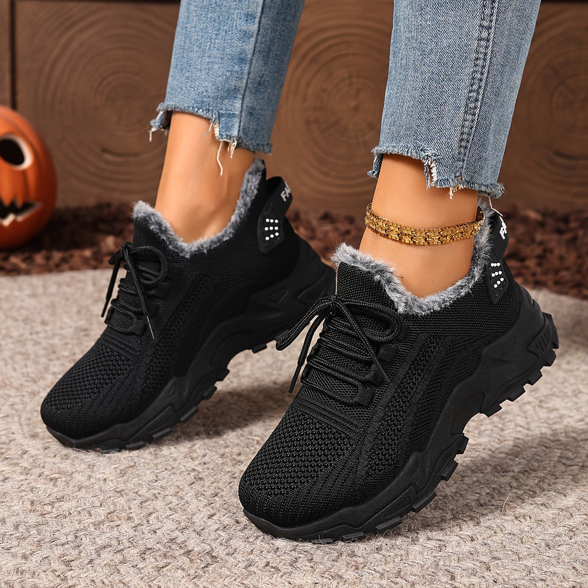 Women's Fleece-Lined Winter Sneakers – Warm Slip-On Walking Shoes