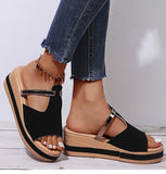 Women's Leather Platform Wedge Orthopedic Sandals