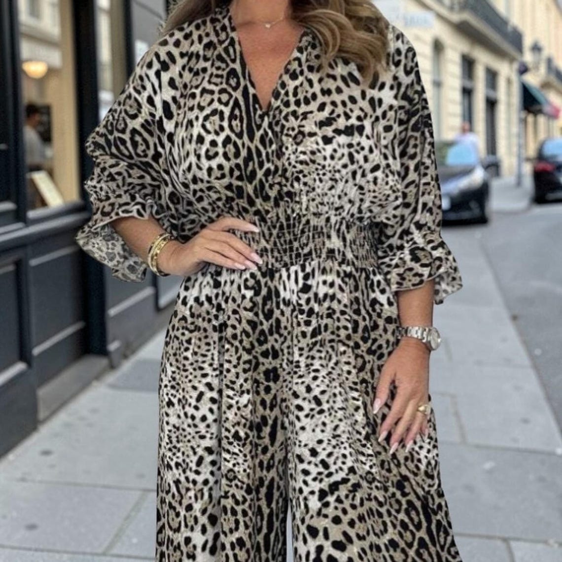 Leopard print casual loose jumpsuit
