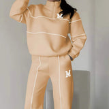 Womens 2 Piece Outfits Lounge Hoodless Pullover Sweatshirt Sweatsuit Sets Sweatshirt Baggy Fashion Sweatpants With Pockets